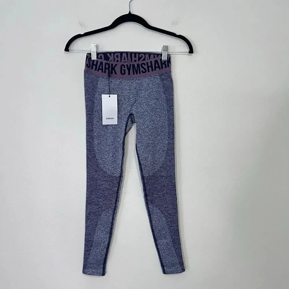 Gymshark Flex Seamless Leggings and Sports Bra Set Size XS NWT Navy Marl Purple